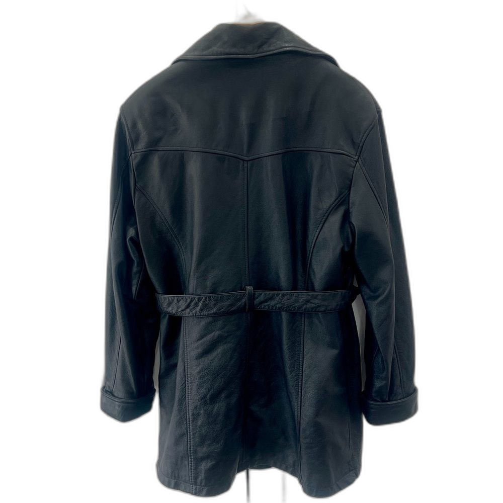 Vintage 1988 Wilson Black Leather Belted Jacket Size L, Buttons & zip out liner - Picture 6 of 7